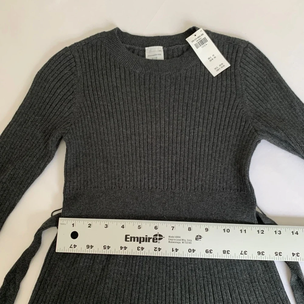 Abercrombie Kids Sweater Dress Girls 11/12 Grey Ribbed Tie Waist Quiet Luxury